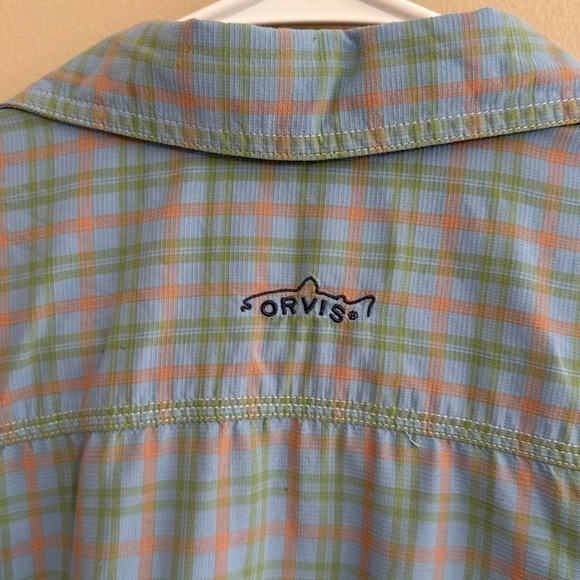 Orvis Plaid Button Down Lightweight Fishing Shirt Blue Orange - Picture 3 of 9